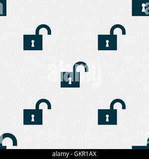 open lock icon sign. Seamless pattern with geometric texture. Vector Stock Vector