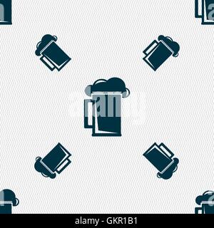 glass of beer icon sign. Seamless pattern with geometric texture. Vector Stock Vector