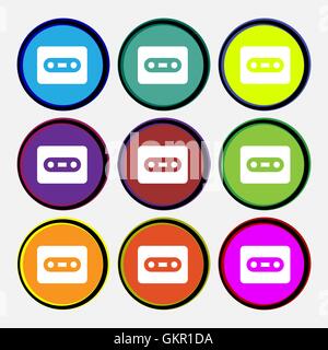 Cassette icon sign. Nine multi-colored round buttons. Vector Stock Vector