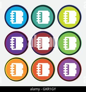 Notepad, calendar icon sign. Nine multi colored round buttons. Vector Stock Vector