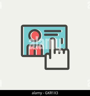 Finger pointing the picture in smartphone thin line icon Stock Vector