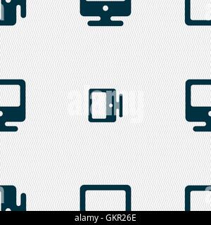 monitor icon sign. Seamless pattern with geometric texture. Vector Stock Vector