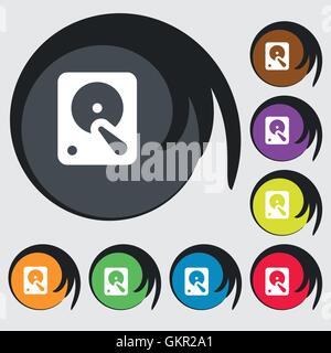 hard disk icon sign. Symbol on eight colored buttons. Vector Stock Vector