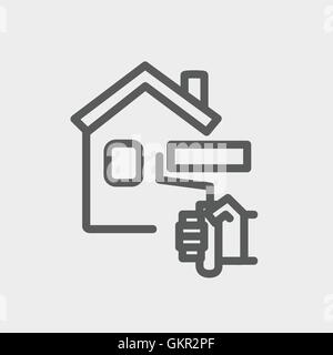 House painting using paint roller thin line icon Stock Vector