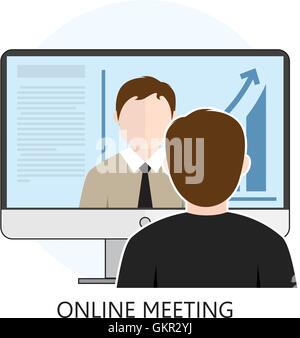 Flat design Colorful Vector Illustration Concept for Online Meet Stock Vector