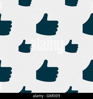 Like, Thumb up icon sign. Seamless pattern with geometric texture. Vector Stock Vector