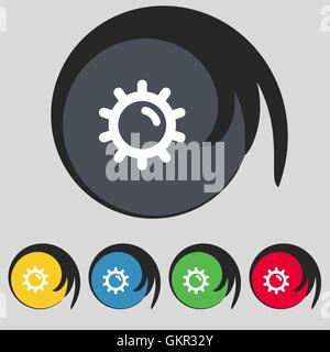 Sun icon sign. Symbol on five colored buttons. Vector Stock Vector
