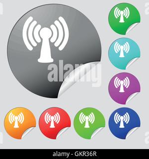 Wi-fi, internet icon sign. Set of eight multi colored round buttons, stickers. Vector Stock Vector
