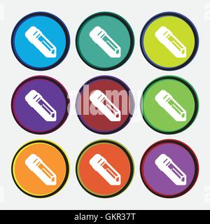 pencil icon sign. Nine multi colored round buttons. Vector Stock Vector