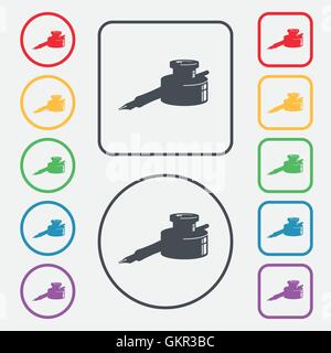 pen and ink icon sign. symbol on the Round and square buttons with frame. Vector Stock Vector