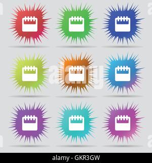Notepad, calendar icon sign. A set of nine original needle buttons. Vector Stock Vector