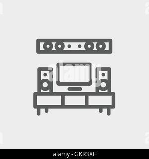 TV flat screen and home theater thin line icon Stock Vector