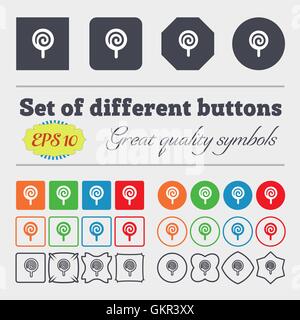 candy icon sign. Big set of colorful, diverse, high-quality buttons. Vector Stock Vector