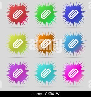 Paper Clip icon sign. A set of nine original needle buttons. Vector Stock Vector