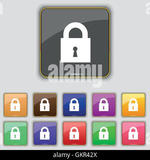 closed lock icon sign. Set with eleven colored buttons for your site. Vector Stock Vector