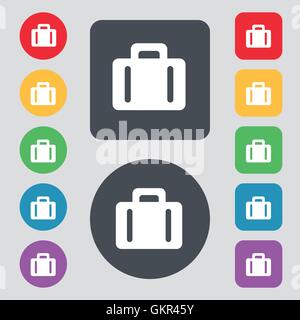 suitcase icon sign. A set of 12 colored buttons. Flat design. Vector Stock Vector