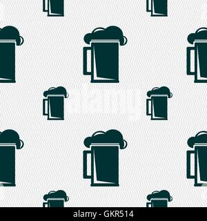 glass of beer icon sign. Seamless pattern with geometric texture. Vector Stock Vector