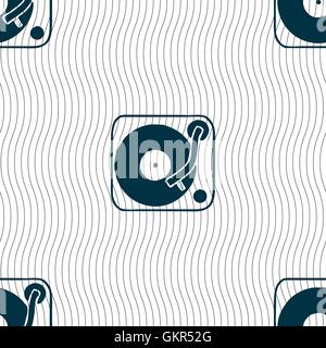 Gramophone, vinyl icon sign. Seamless pattern with geometric texture. Vector Stock Vector