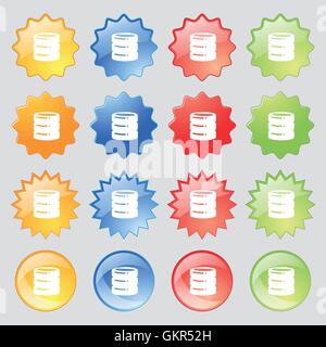 hard disk icon sign. Set from fourteen multi-colored glass buttons with place for text. Vector Stock Vector