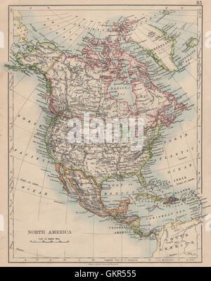 NORTH AMERICA POLITICAL. Greenland 'Danish America' USA Canada Mexico, 1895 map Stock Photo