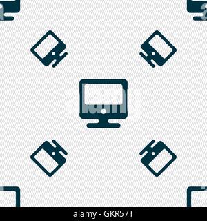 monitor icon sign. Seamless pattern with geometric texture. Vector Stock Vector