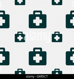 first aid kit icon sign. Seamless pattern with geometric texture. Vector Stock Vector