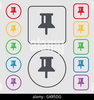 Map pointer, GPS location icon sign. symbol on the Round and square buttons with frame. Vector Stock Vector
