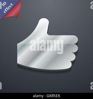 Like, Thumb up icon symbol. 3D style. Trendy, modern design with space for your text Vector Stock Vector