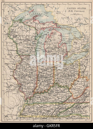 USA MID WEST. Wisconsin Michigan Illinois Ohio Indiana Kentucky TN, 1895 map Stock Photo