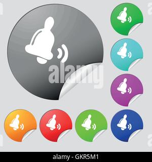 Bell  icon sign. Set of eight multi colored round buttons, stickers. Vector Stock Vector