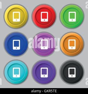 Tablet icon sign. symbol on nine round colourful buttons. Vector Stock Vector