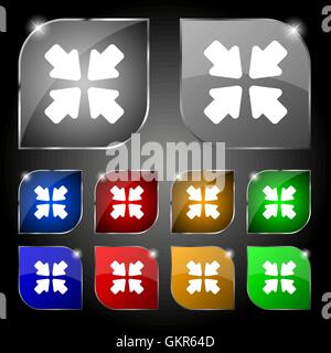 turn to full screen icon sign. Set of ten colorful buttons with glare. Vector Stock Vector