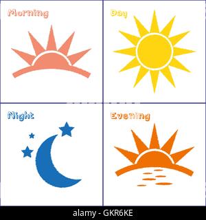 Morning day evening night icon set Stock Vector