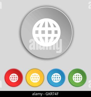 Globe, World map geography icon sign. Symbol on five flat buttons. Vector Stock Vector