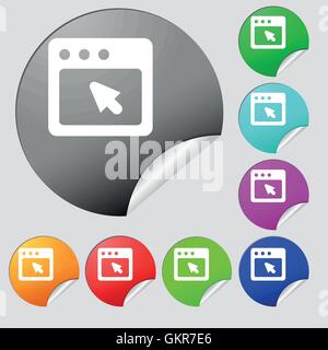 the dialog box icon sign. Set of eight multi colored round buttons, stickers. Vector Stock Vector