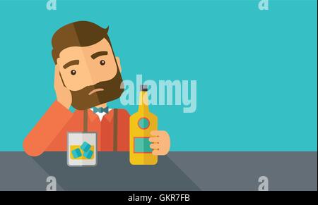 Sad man alone in the bar drinking beer Stock Vector Image & Art - Alamy