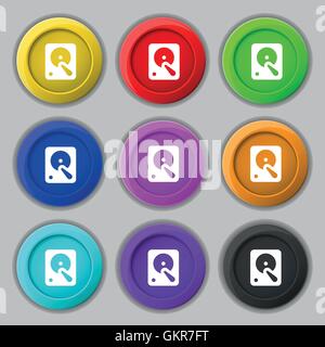 hard disk icon sign. symbol on nine round colourful buttons. Vector Stock Vector