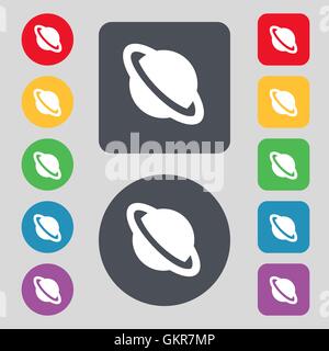 Jupiter planet icon sign. A set of 12 colored buttons. Flat design. Vector Stock Vector