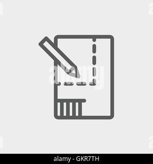 Paper and pencil house sketching thin line icon Stock Vector