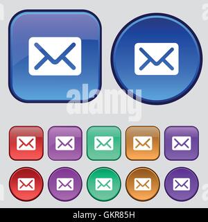 Mail, envelope, letter icon sign. A set of twelve vintage buttons for your design. Vector Stock Vector
