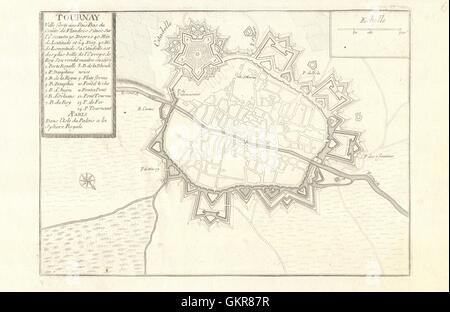 'Tournay'. Tournai Doornik. Fortified town/city plan. Belgium. DE FER, 1705 map Stock Photo