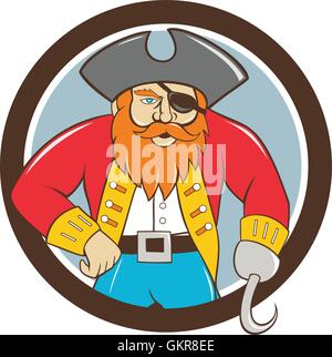 Captain Hook Pirate Circle Cartoon Stock Vector