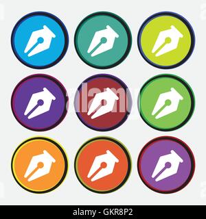 pencil icon sign. Nine multi colored round buttons. Vector Stock Vector