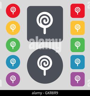 candy icon sign. A set of 12 colored buttons. Flat design. Vector Stock Vector