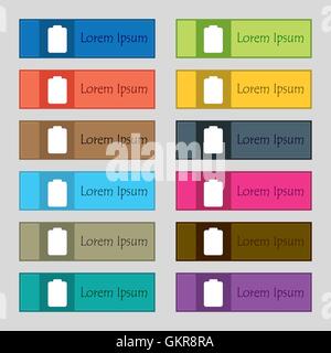 Battery empty, Low electricity icon sign. Set of twelve rectangular, colorful, beautiful, high-quality buttons for the site. Vector Stock Vector