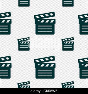 Cinema Clapper icon sign. Seamless pattern with geometric texture. Vector Stock Vector