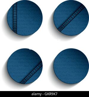Jeans Circle Blue Denim Button Stock Vector