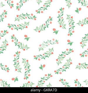 Seamless pattern with green  leaf. Vector illustration. Watercolor painted background Stock Vector