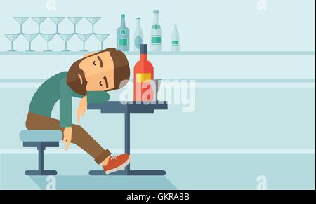 Drunk man sitting at table flat cartoon vector illustration Stock ...
