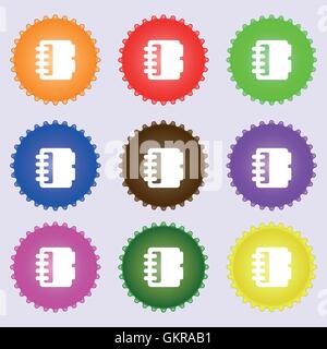 Notepad, calendar icon sign. A set of nine different colored labels. Vector Stock Vector